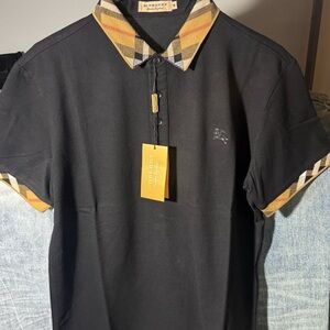 Burberry Black Polo Shirt with Check Collar